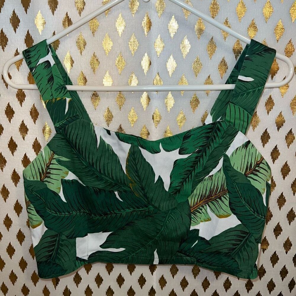 Plant Mom crop top green boho monstera zip up size S